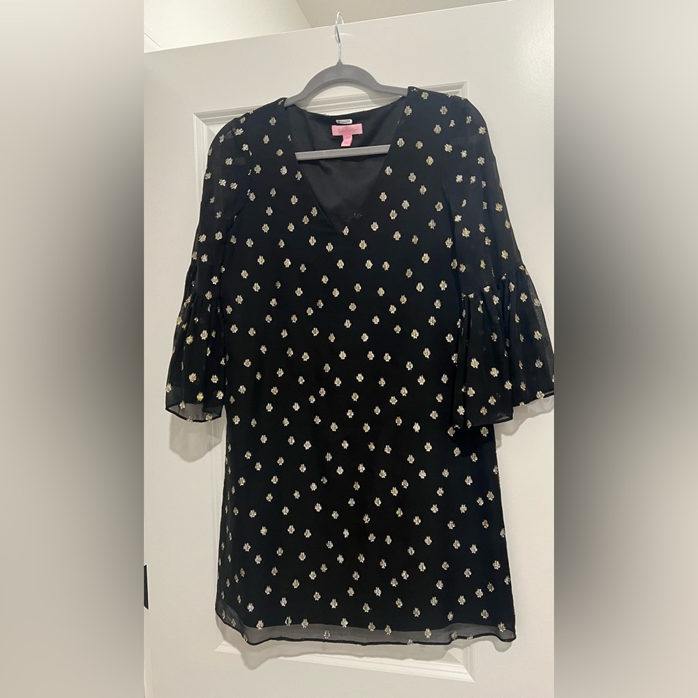 Lilly Pulitzer Black Dress with Gold Floral Accents